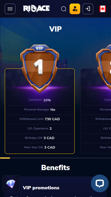 Rioace Casino Mobile VIP Program