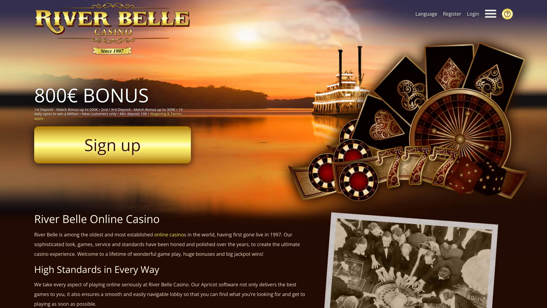 Riverbelle Casino Desktop Homepage
