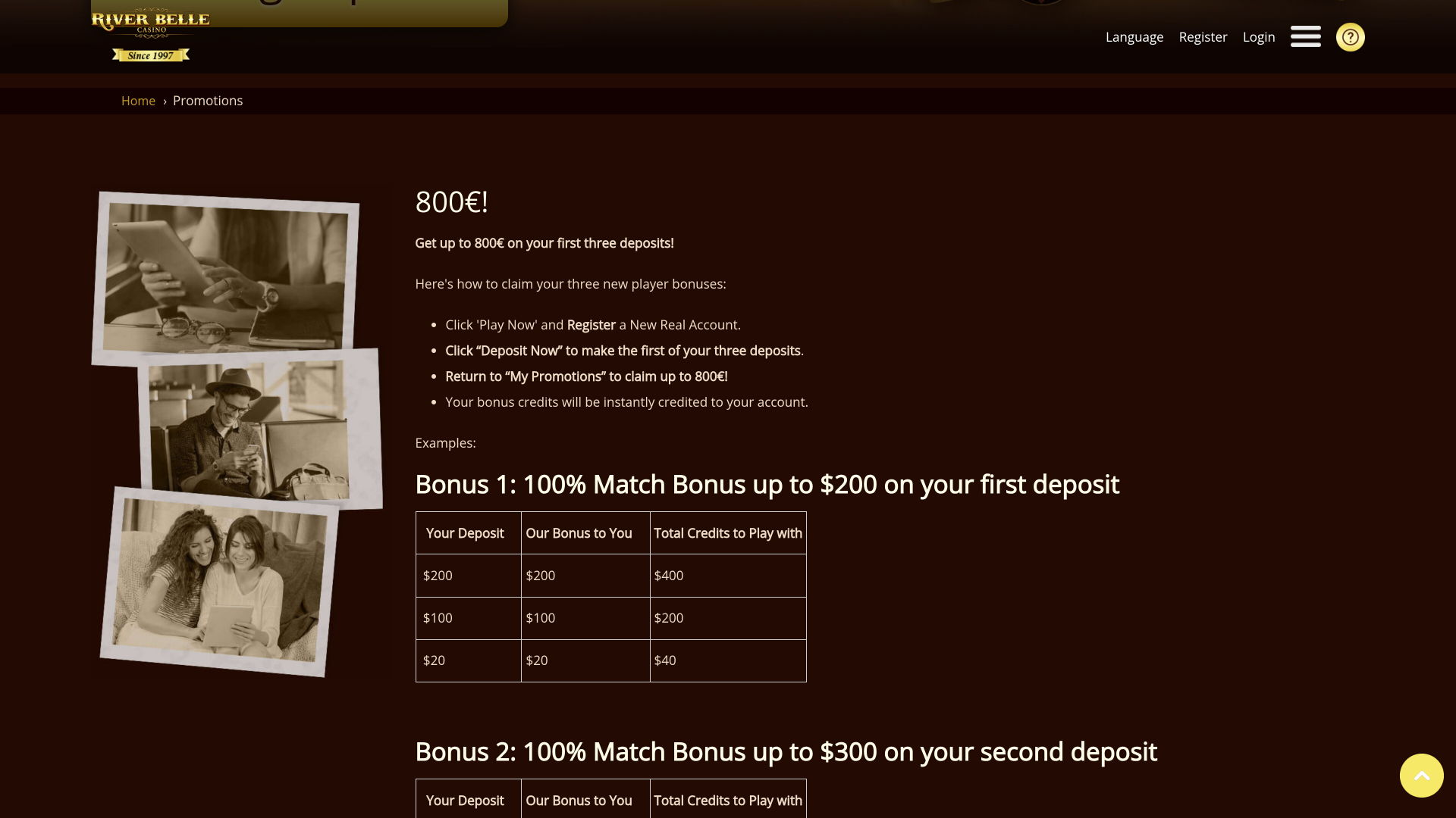 Riverbelle Casino Desktop Promotions