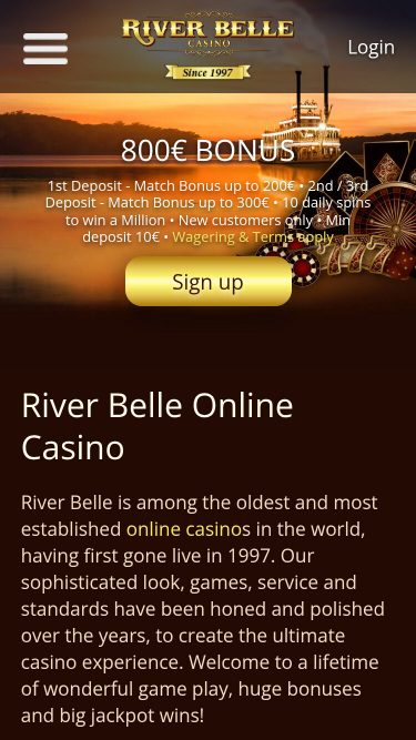 Riverbelle Casino Mobile Homepage
