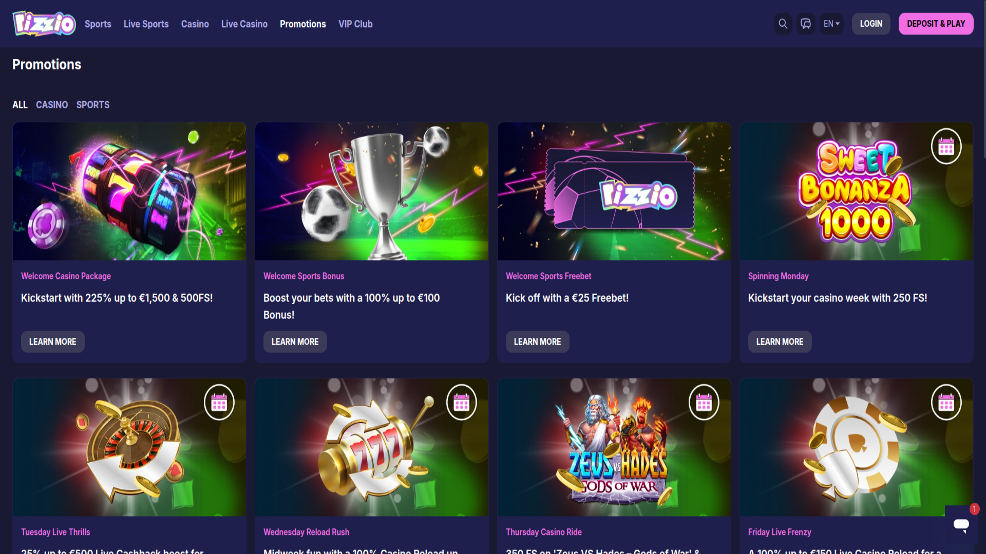 Promotions screenshot of Rizzio.io Casino for Desktop