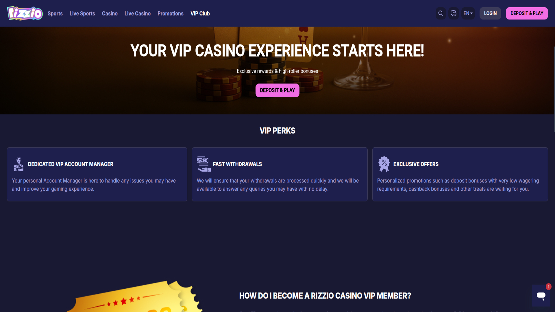 VIP screenshot of Rizzio.io Casino for Desktop