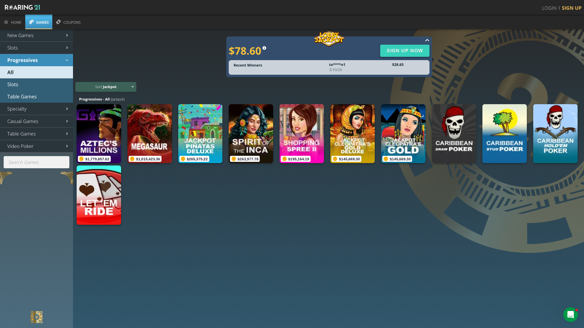 Roaring 21 Casino Desktop Jackpot