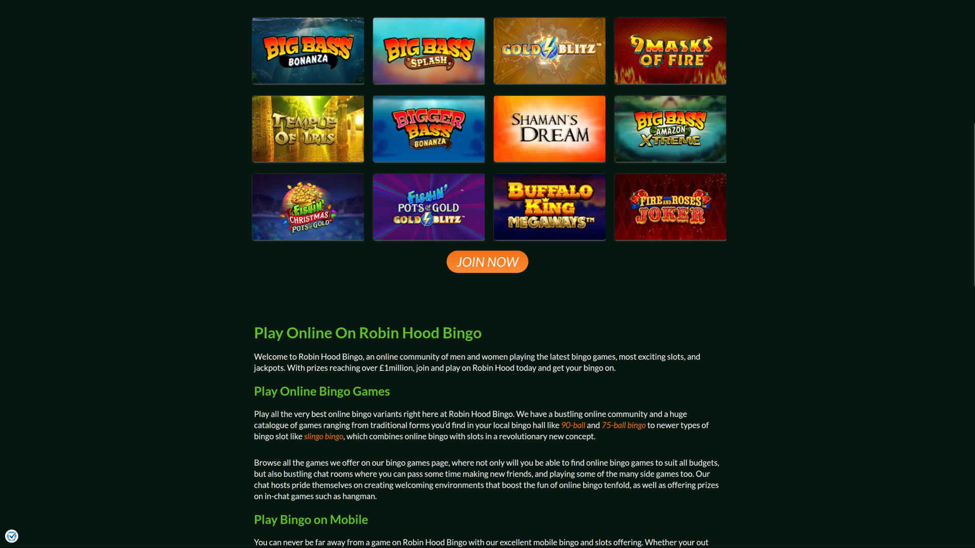 Robin Hood Bingo Casino Desktop Games