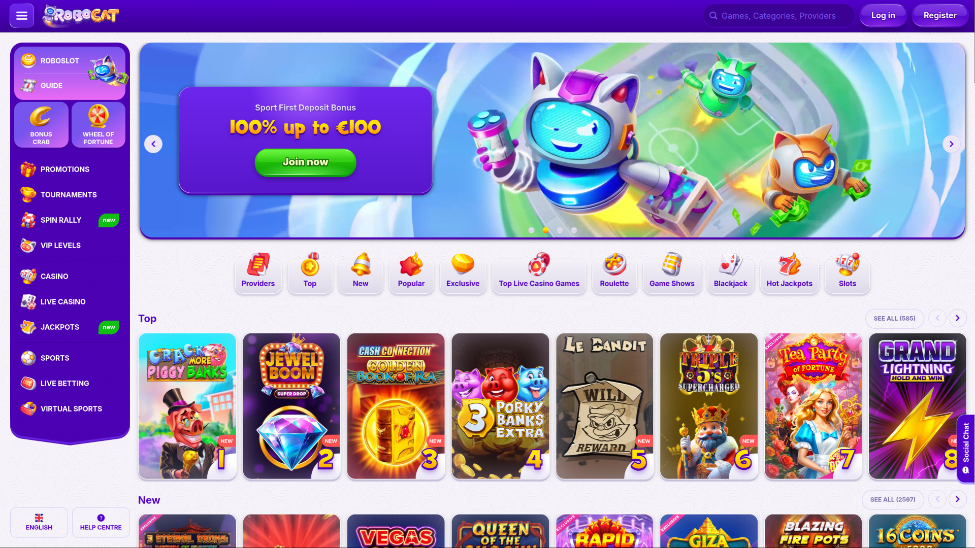 Robocat Casino Desktop Homepage