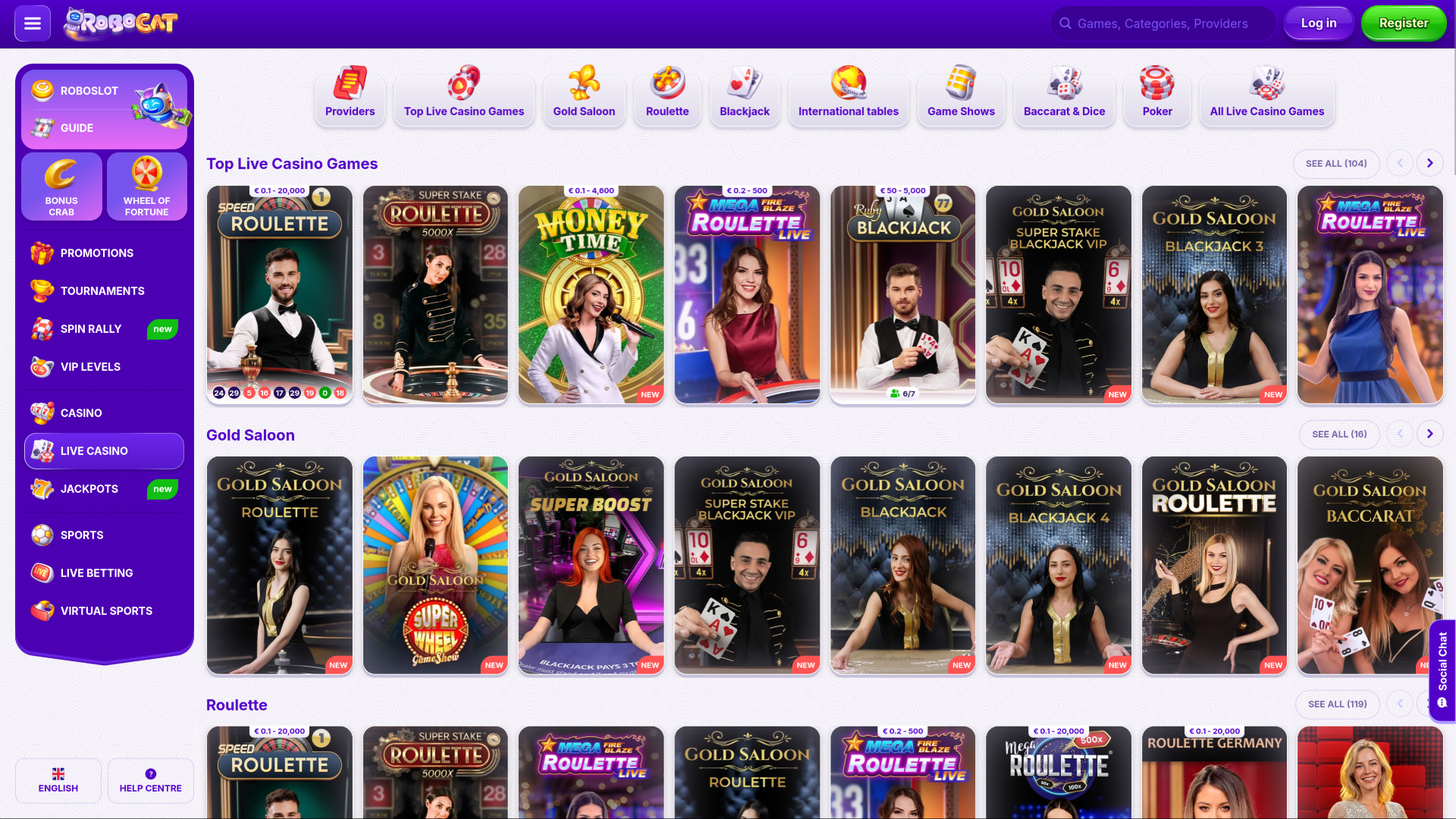 Robocat Casino Desktop Live Dealer