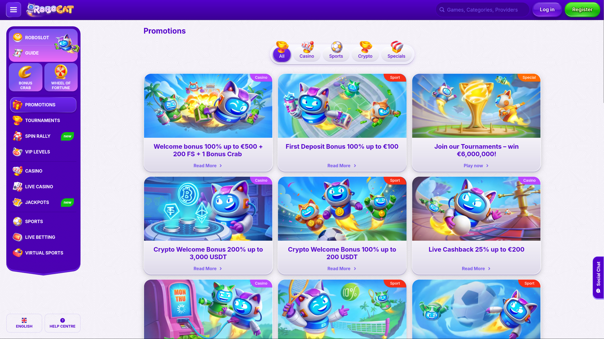 Robocat Casino Desktop Promotions