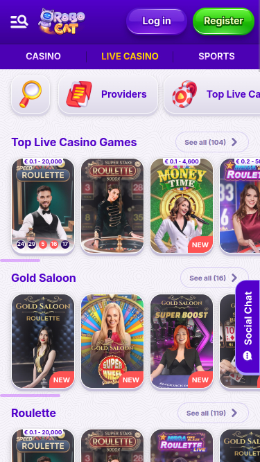 Robocat Casino Mobile Live Dealer