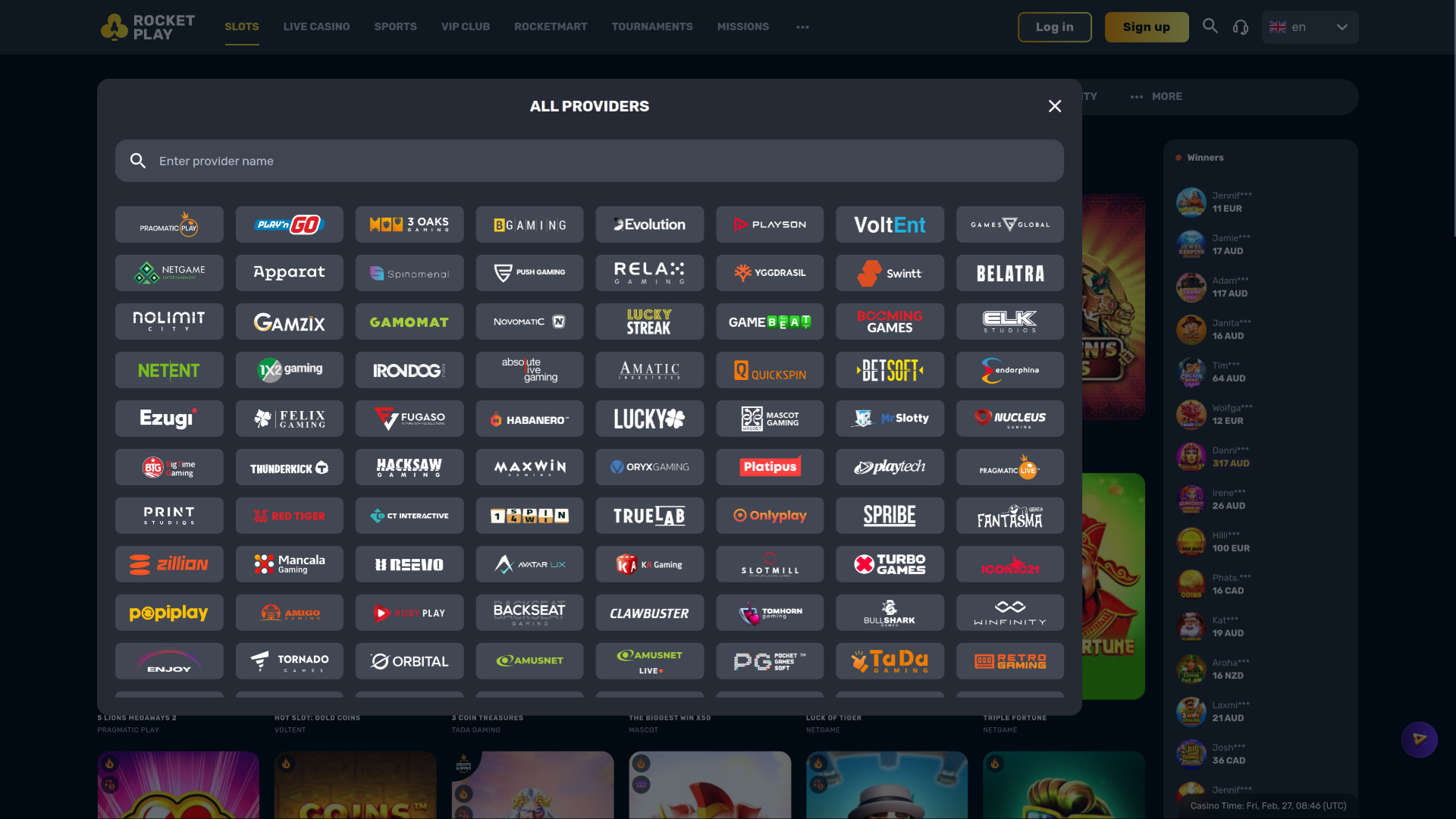RocketPlay Casino Desktop Game Developers