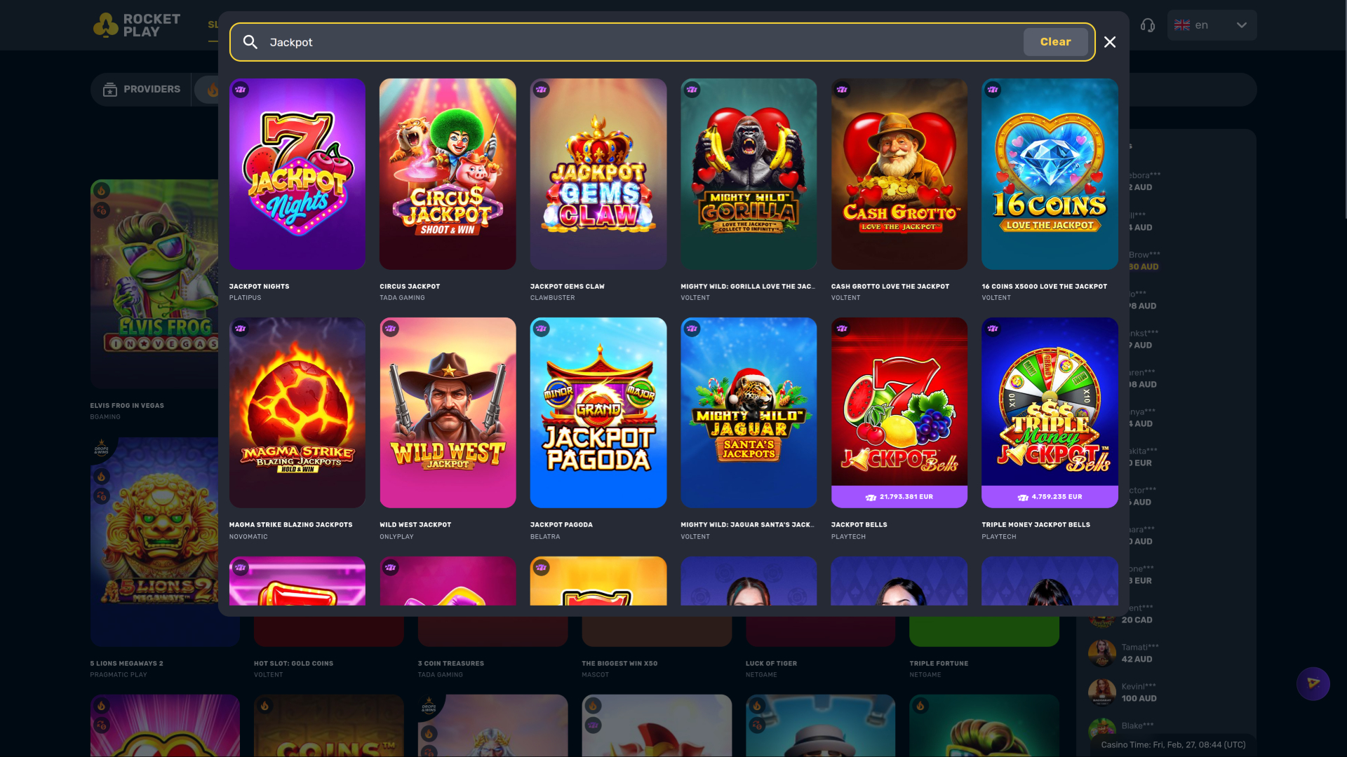 RocketPlay Casino Desktop Jackpot