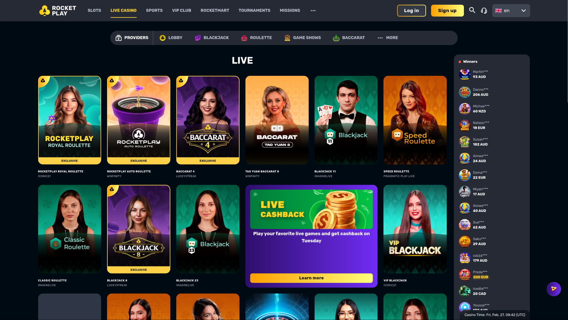 RocketPlay Casino Desktop Live dealer