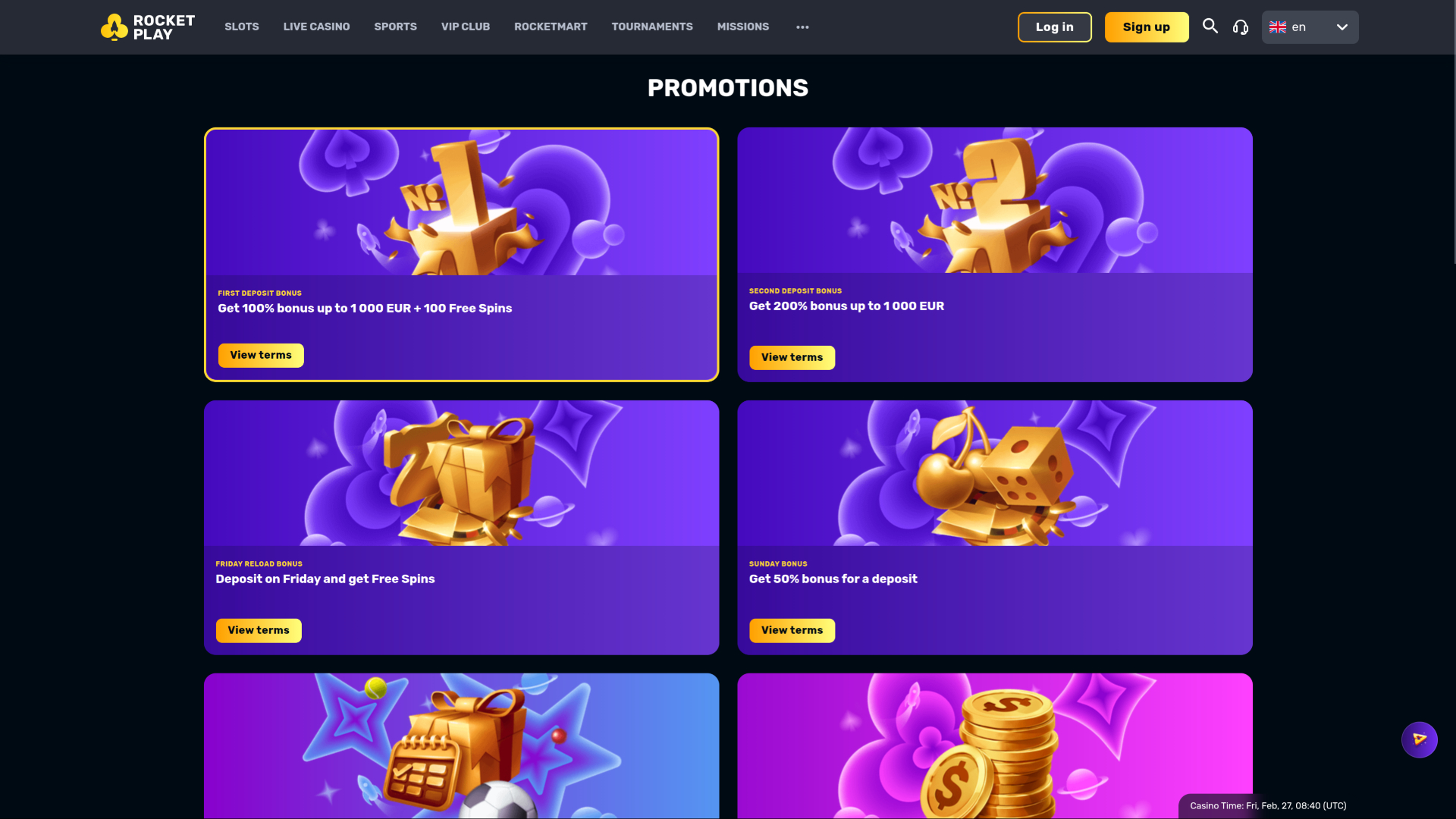 RocketPlay Casino Desktop Promotions