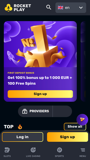 RocketPlay Casino Mobile Homepage