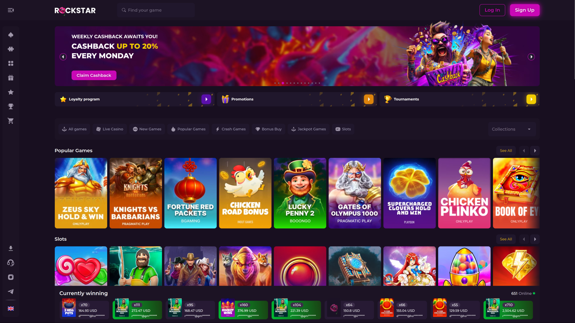 Rockstar Casino Desktop Homepage