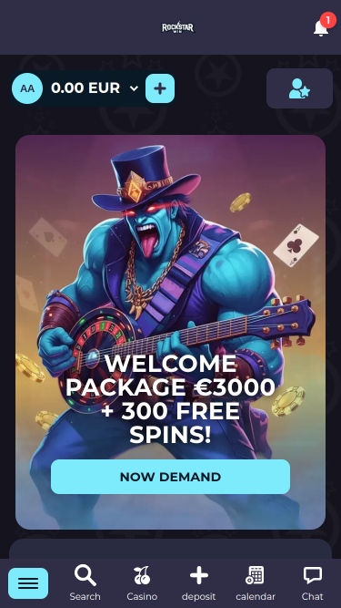 RockstarWin Casino Mobile Homepage