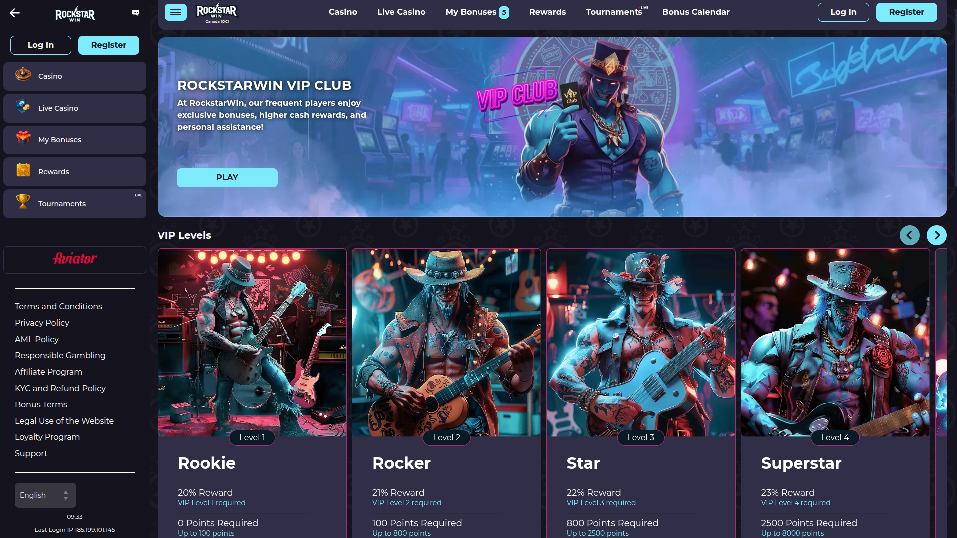 RockstarWin Casino Desktop VIP Program