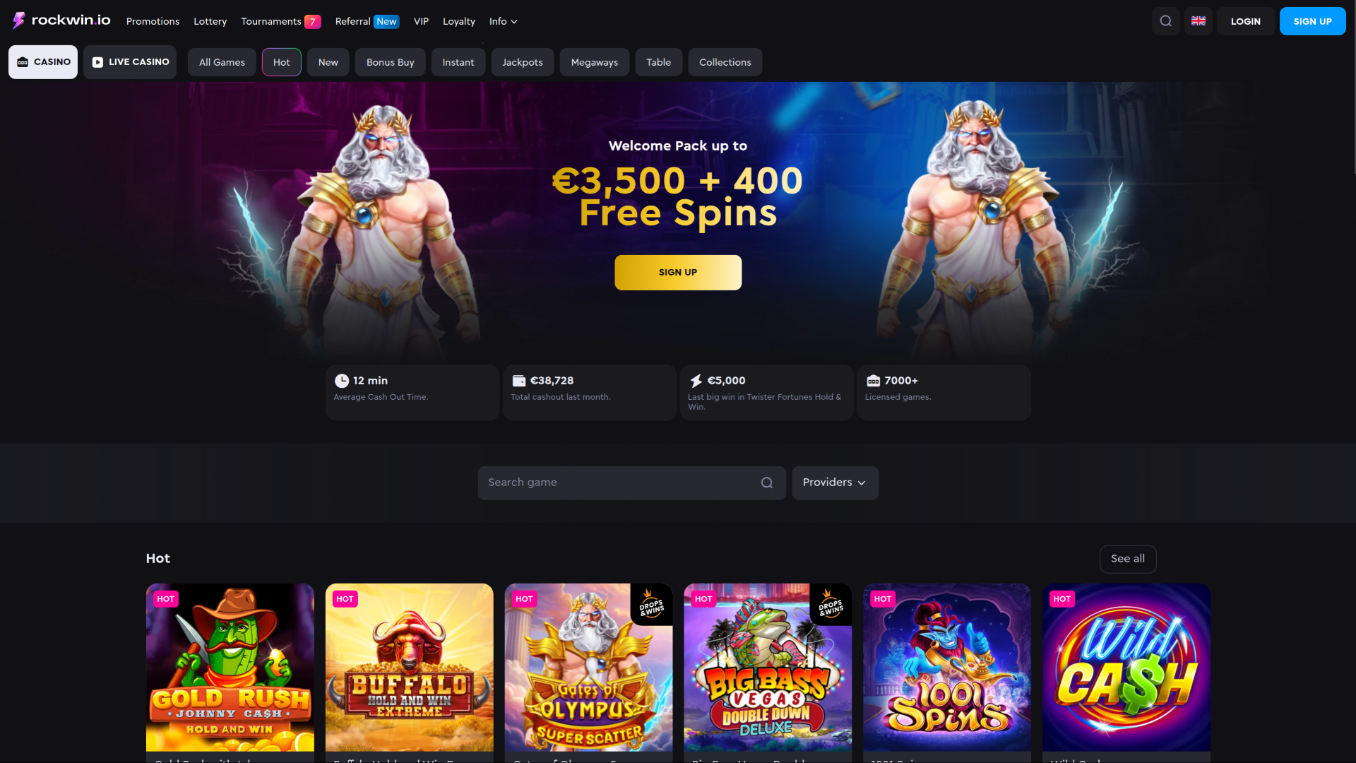Rockwin Casino Desktop Homepage