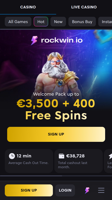 Rockwin Casino Mobile Homepage