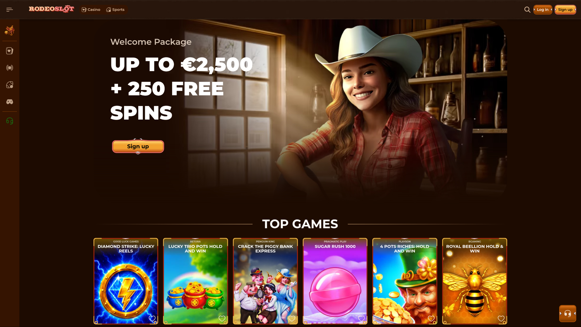 RodeoSlot Casino Desktop Homepage