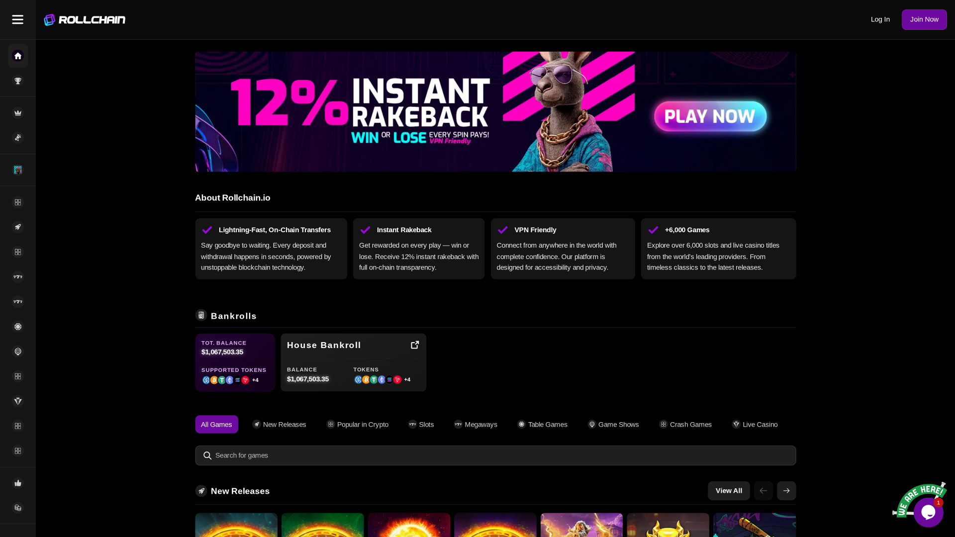 RollChain Casino Homepage