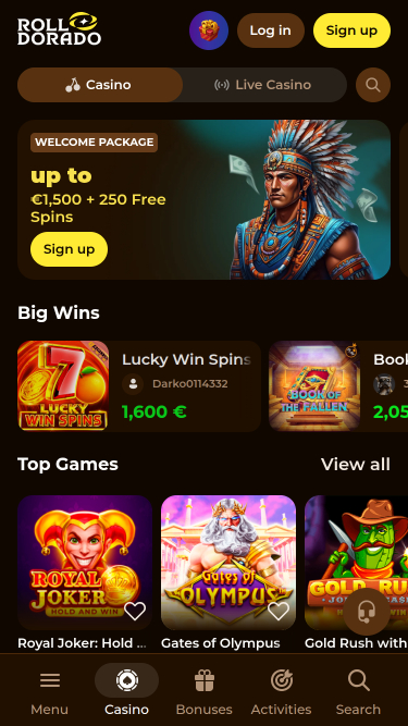 Roll Dorado Casino Homepage