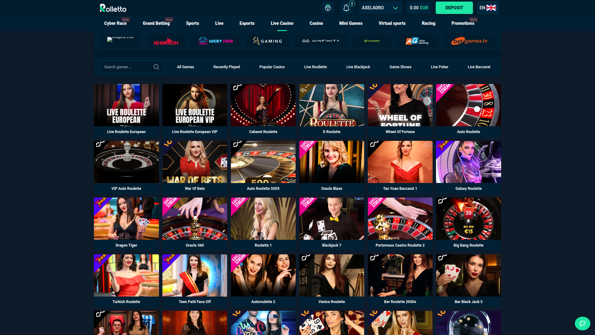 Rolletto Casino Desktop Live dealer
