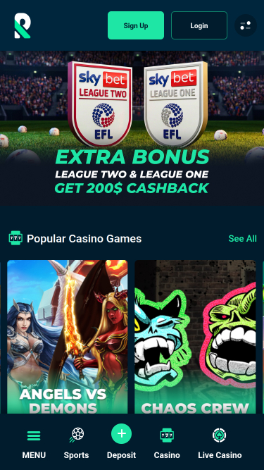 Rolletto Casino Mobile Homepage