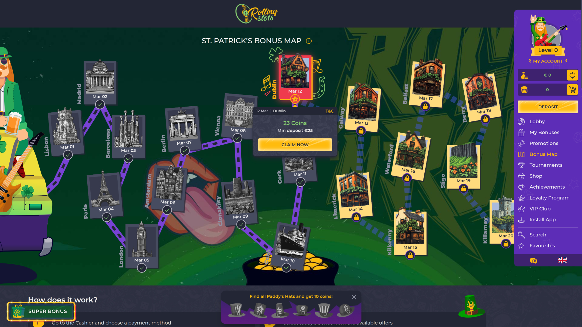 RollingSlots Casino Desktop Bonus Map