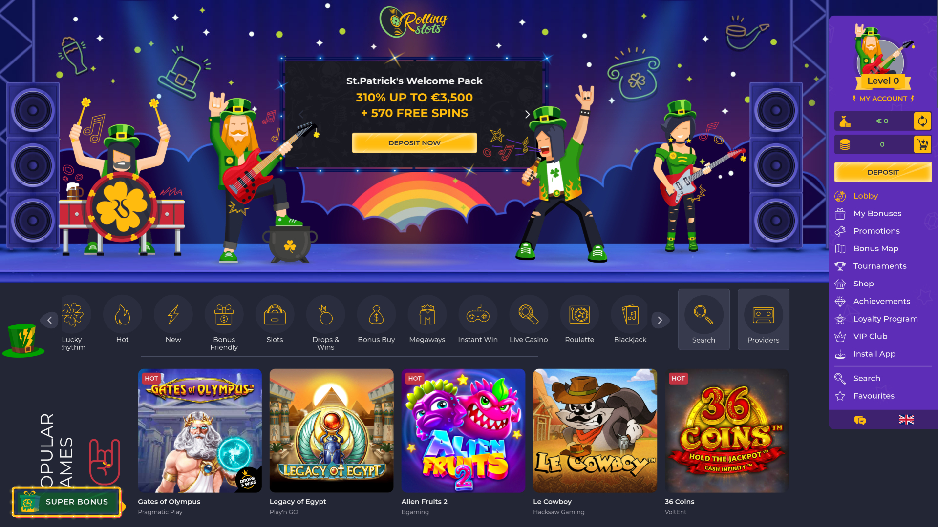 RollingSlots Casino Desktop Homepage