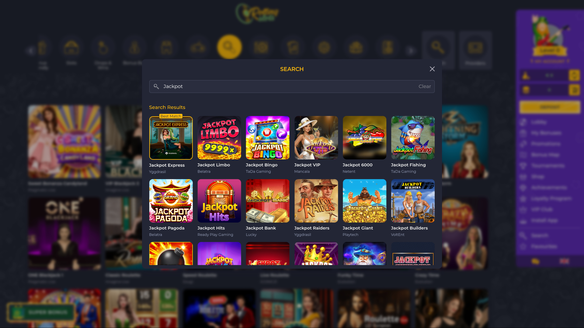RollingSlots Casino Desktop jackpot