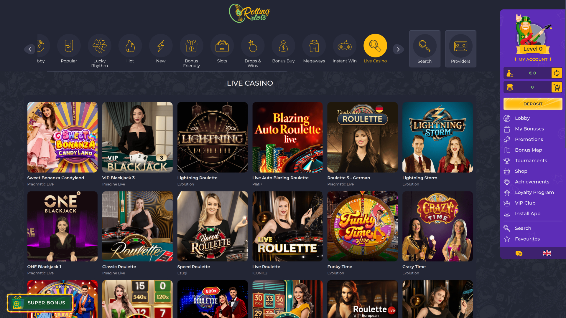 RollingSlots Casino Desktop Live dealer