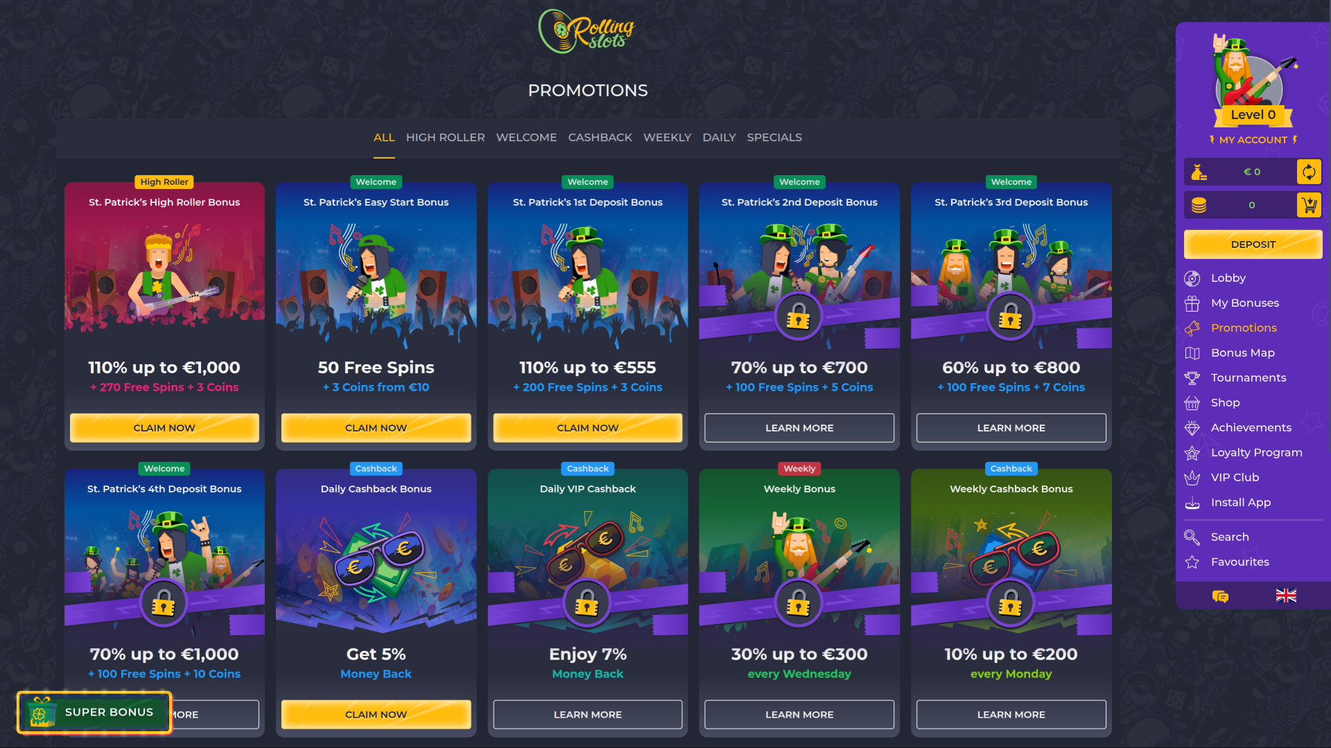RollingSlots Casino Desktop Promotions