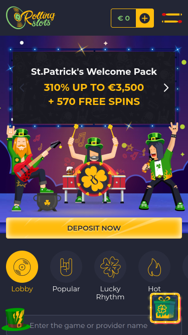 RollingSlots Casino Mobile Homepage