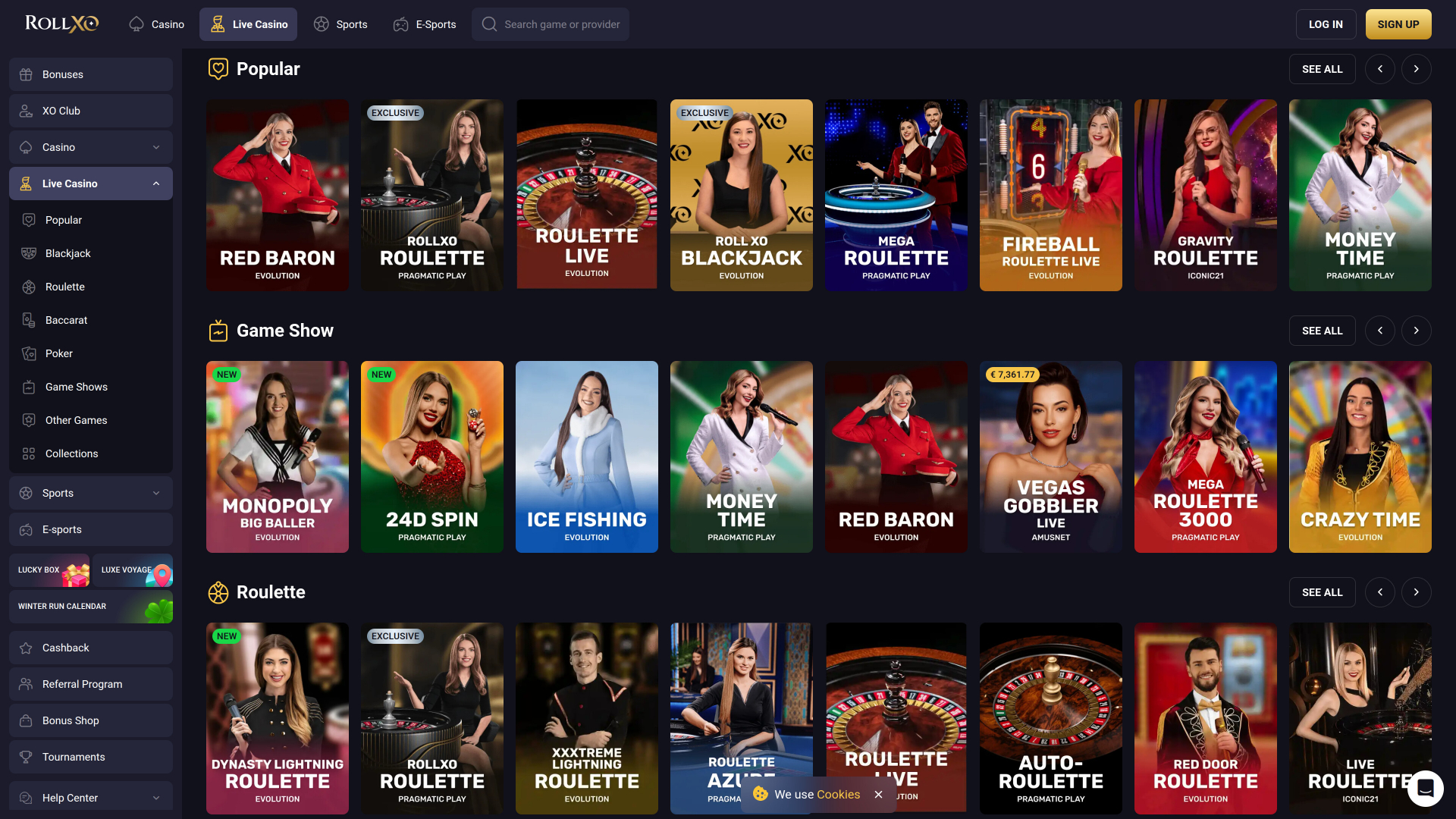 Rollxo Casino Desktop Live Dealer
