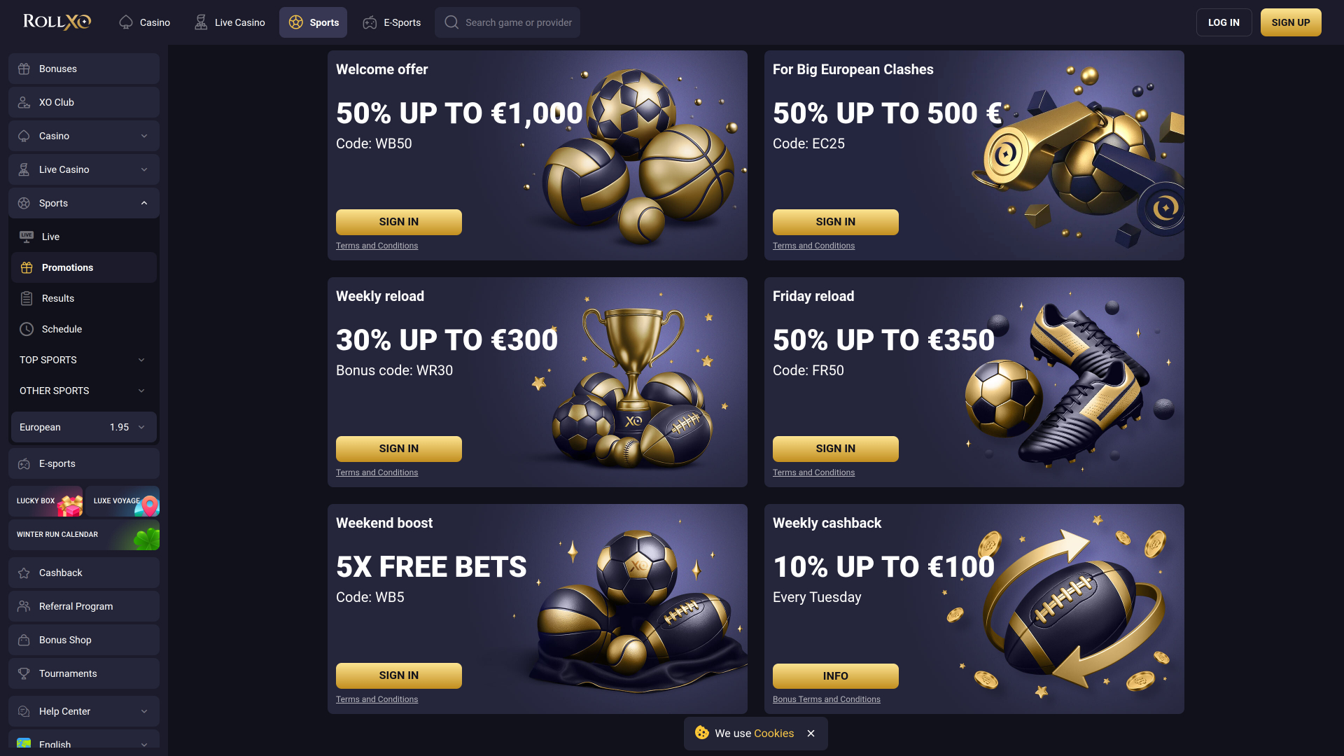 Rollxo Casino Desktop Promotions