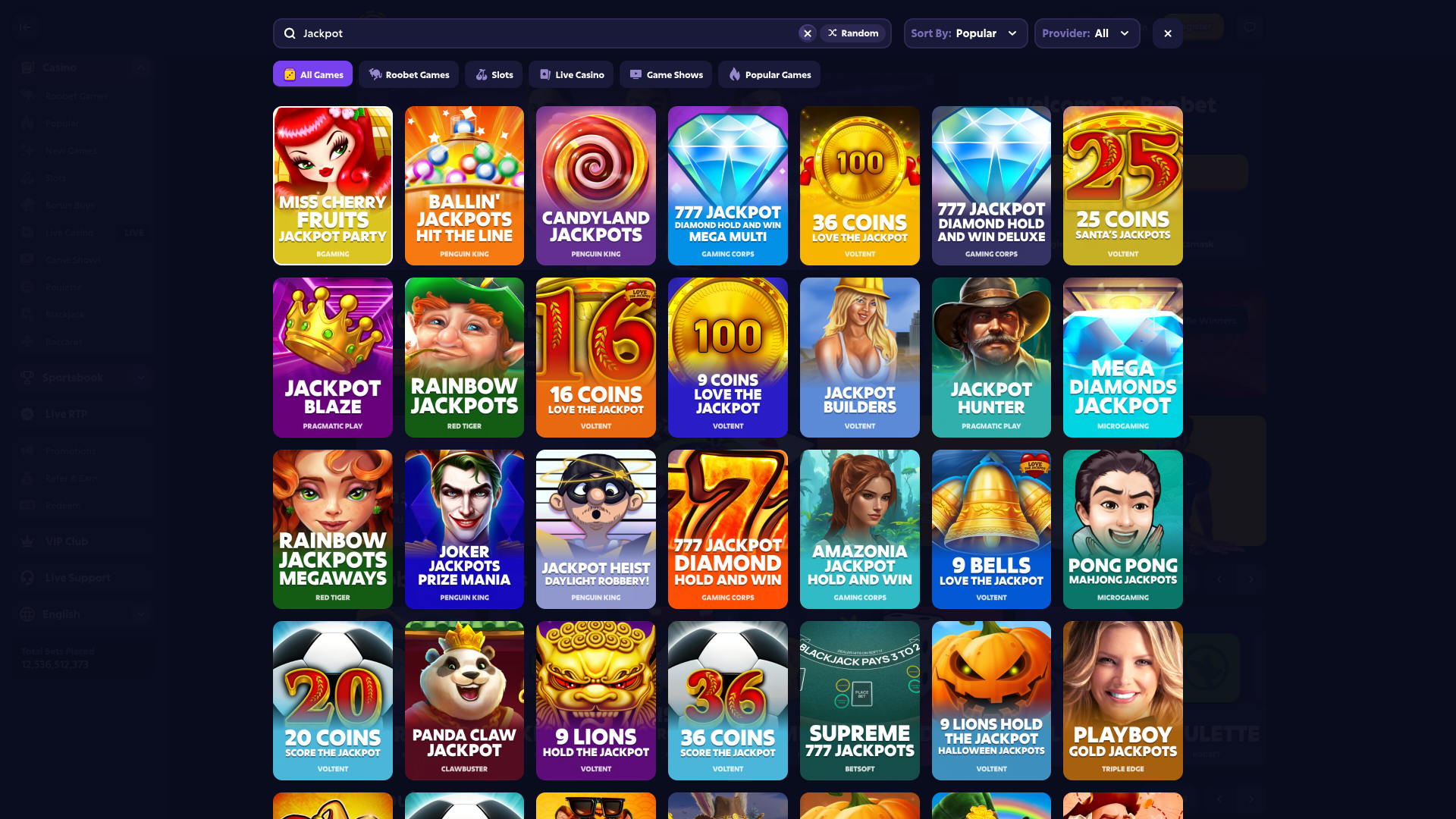 Roobet Casino Desktop Jackpot