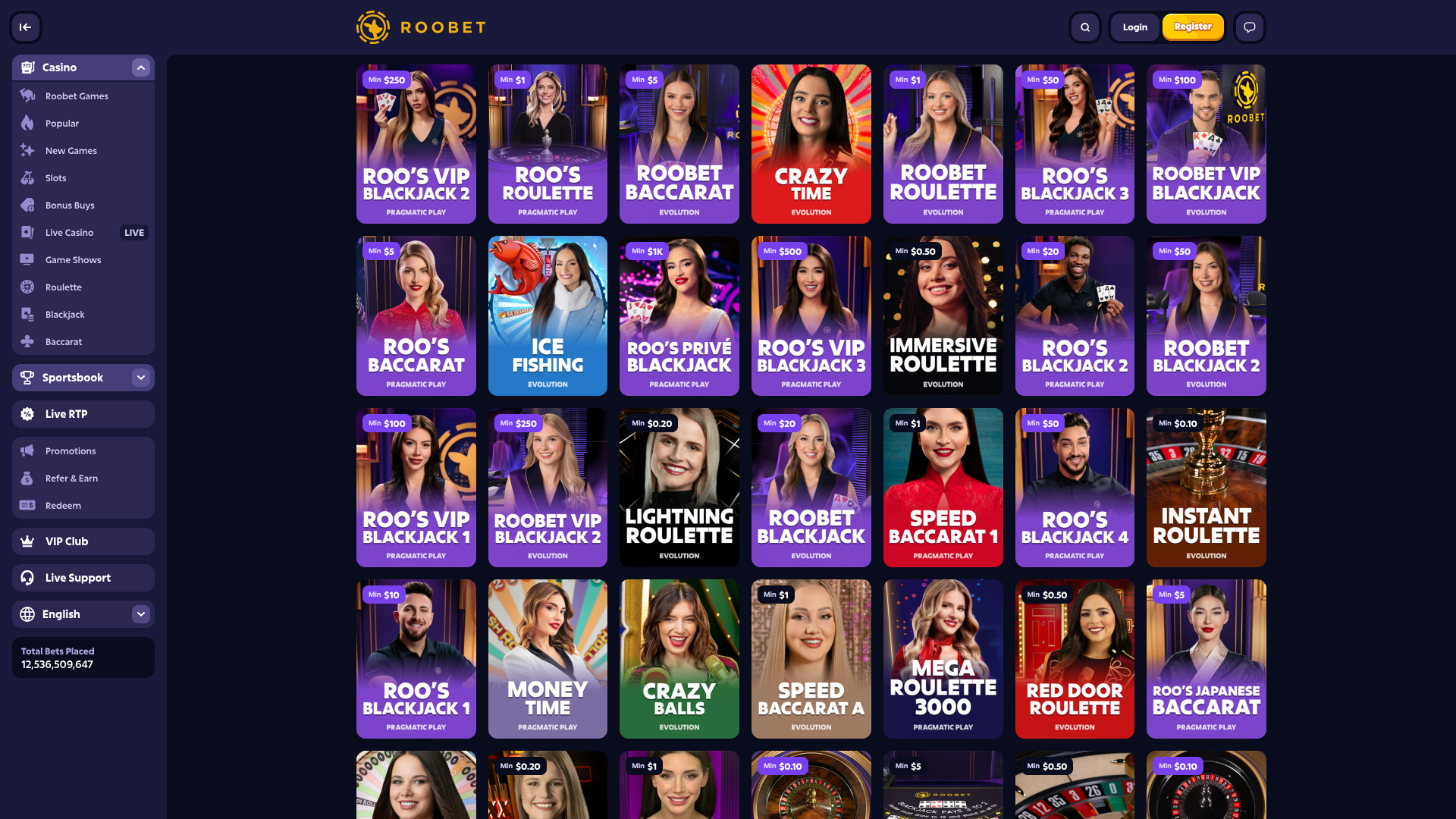 Roobet Casino Desktop Live Dealer