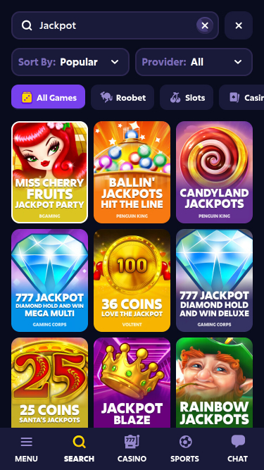 Roobet Casino Mobile Jackpot