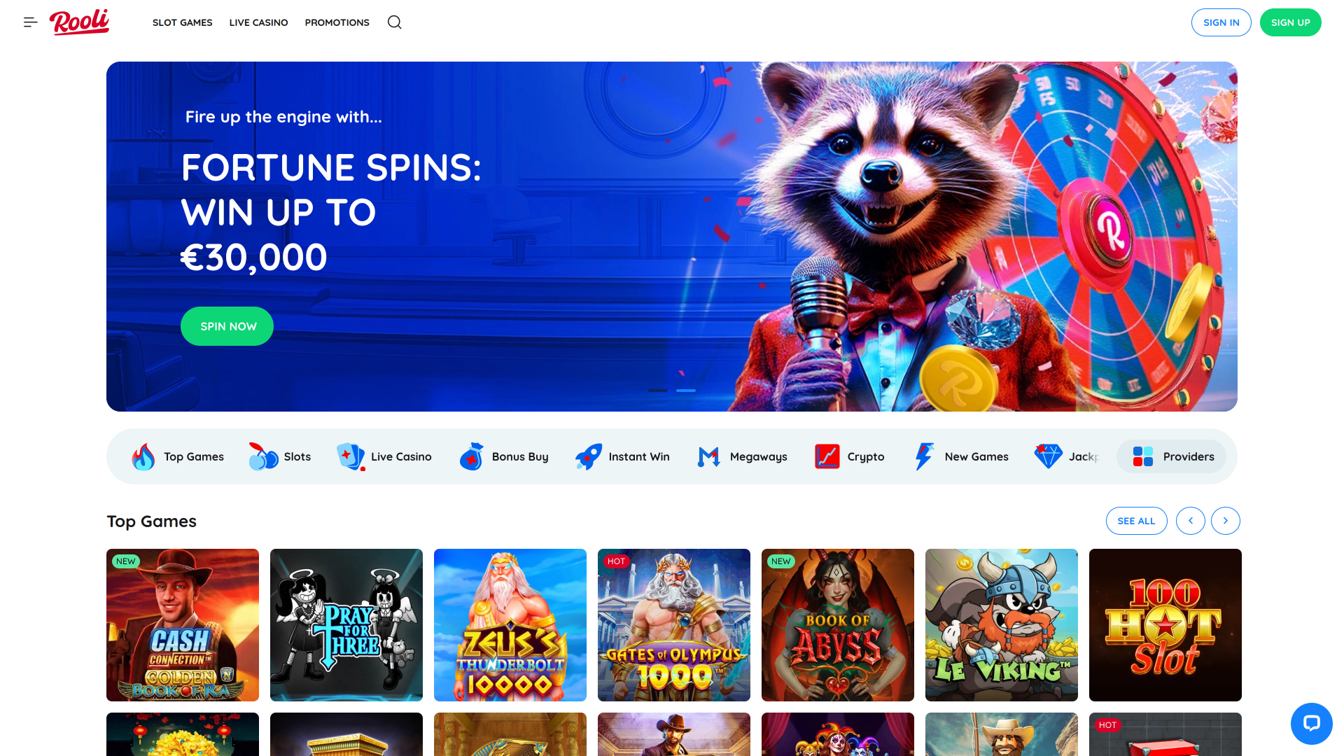 Rooli Casino Desktop Homepage