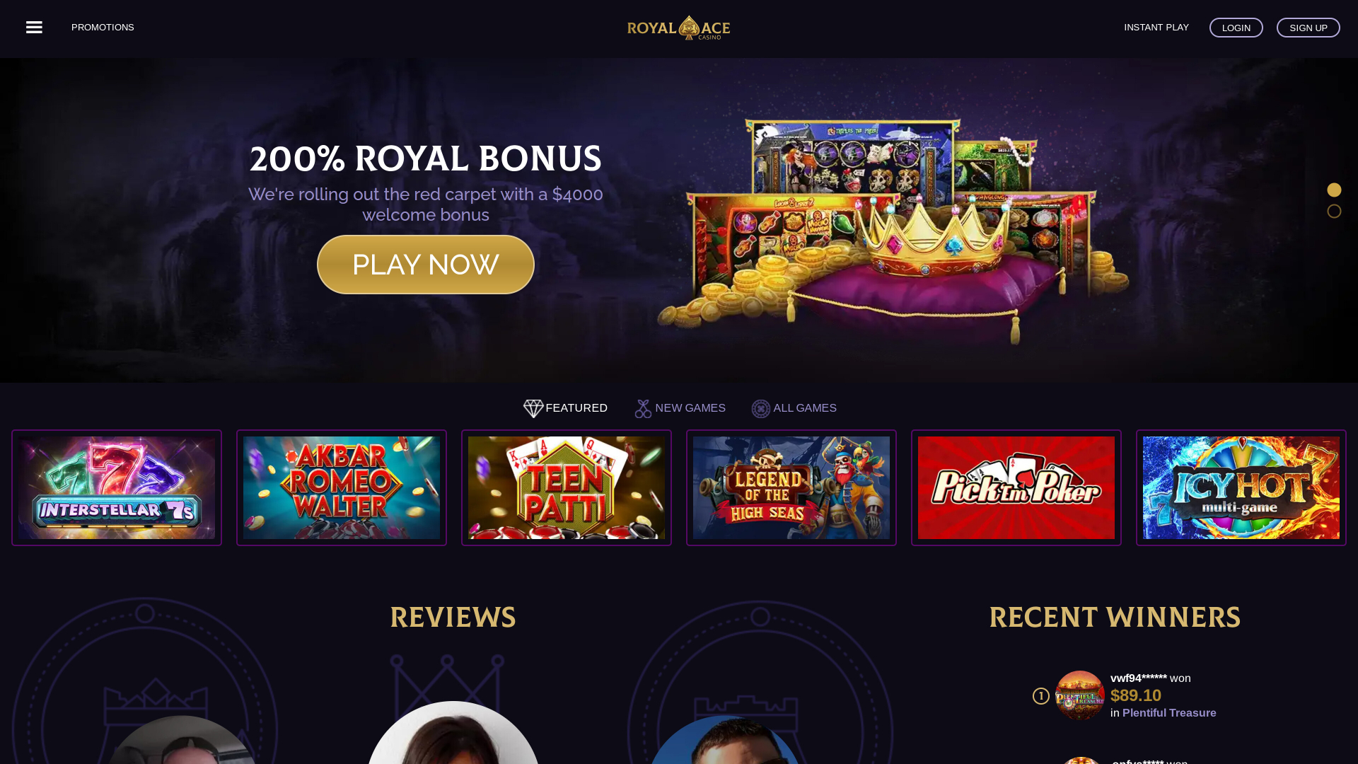 Royal Ace Casino Desktop Homepage
