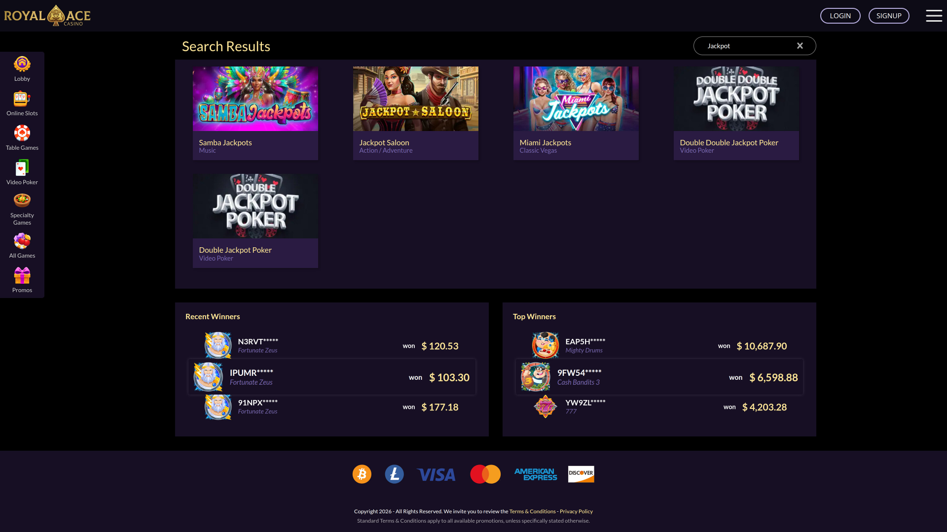 Royal Ace Casino Desktop Jackpot