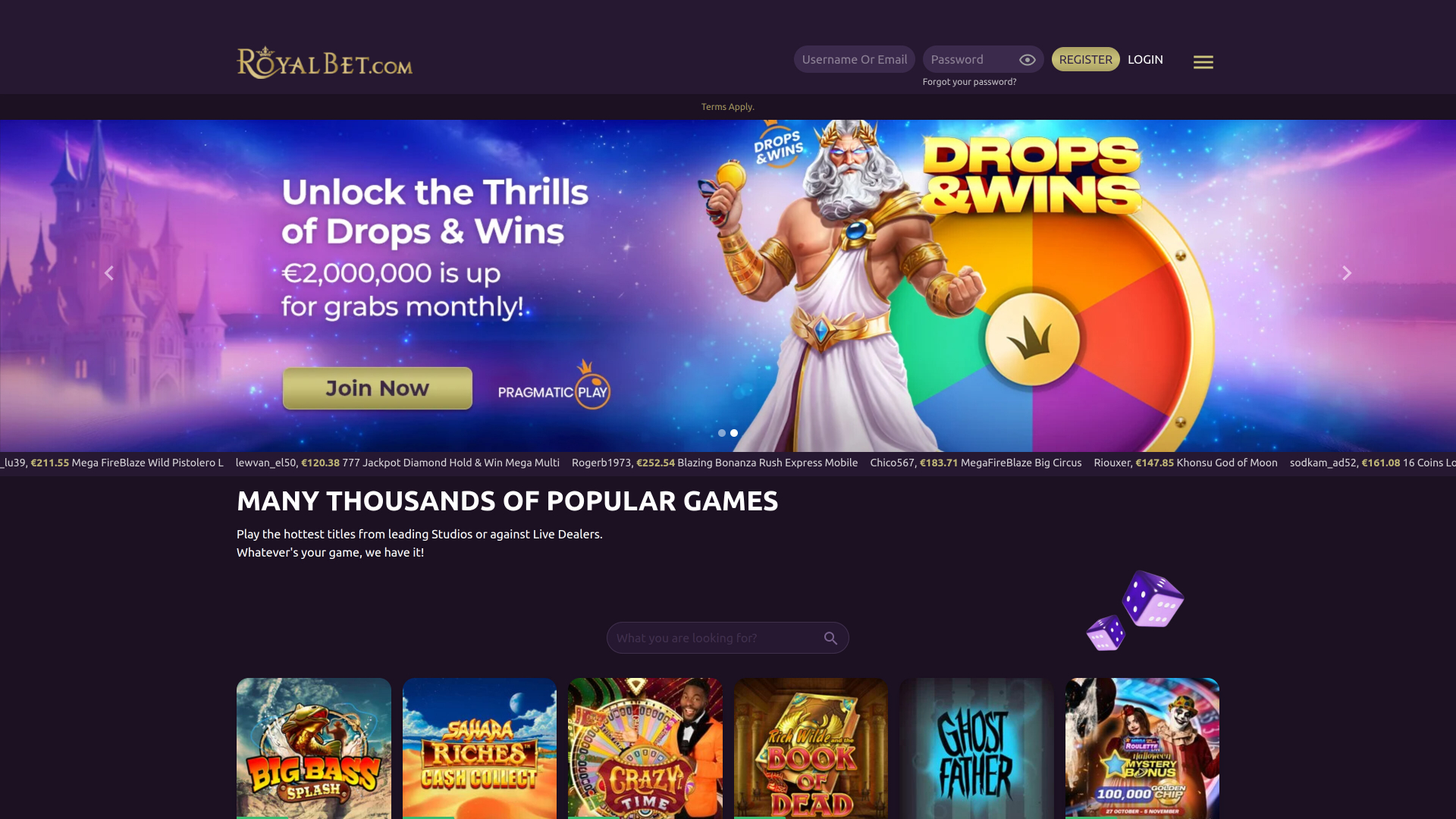 Royal Bet Casino Desktop Homepage