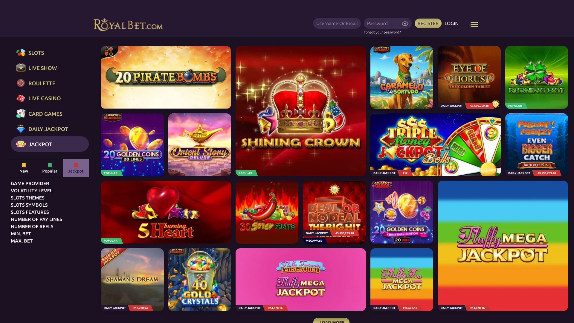 Royal Bet Casino Desktop Jackpot