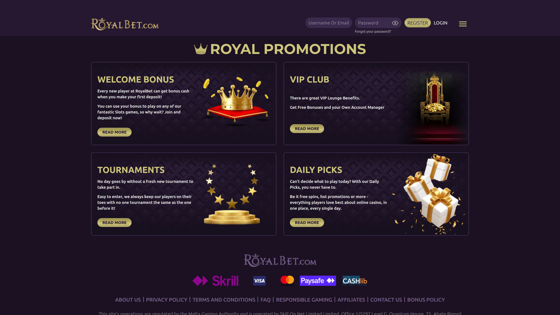 Royal Bet Casino Desktop Promotions