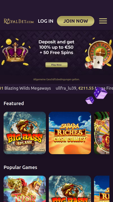 Royal Bet Casino Mobile Homepage