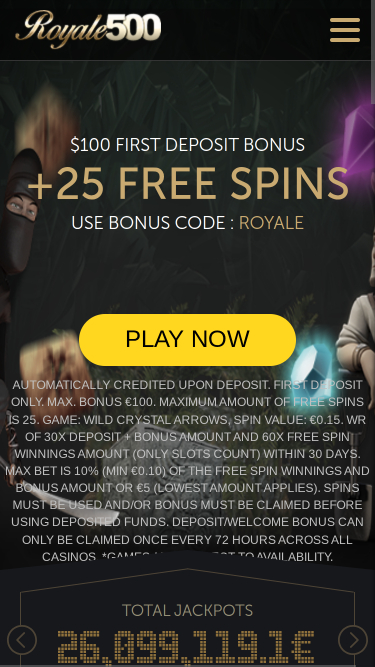 Royale500 Casino Mobile Homepage