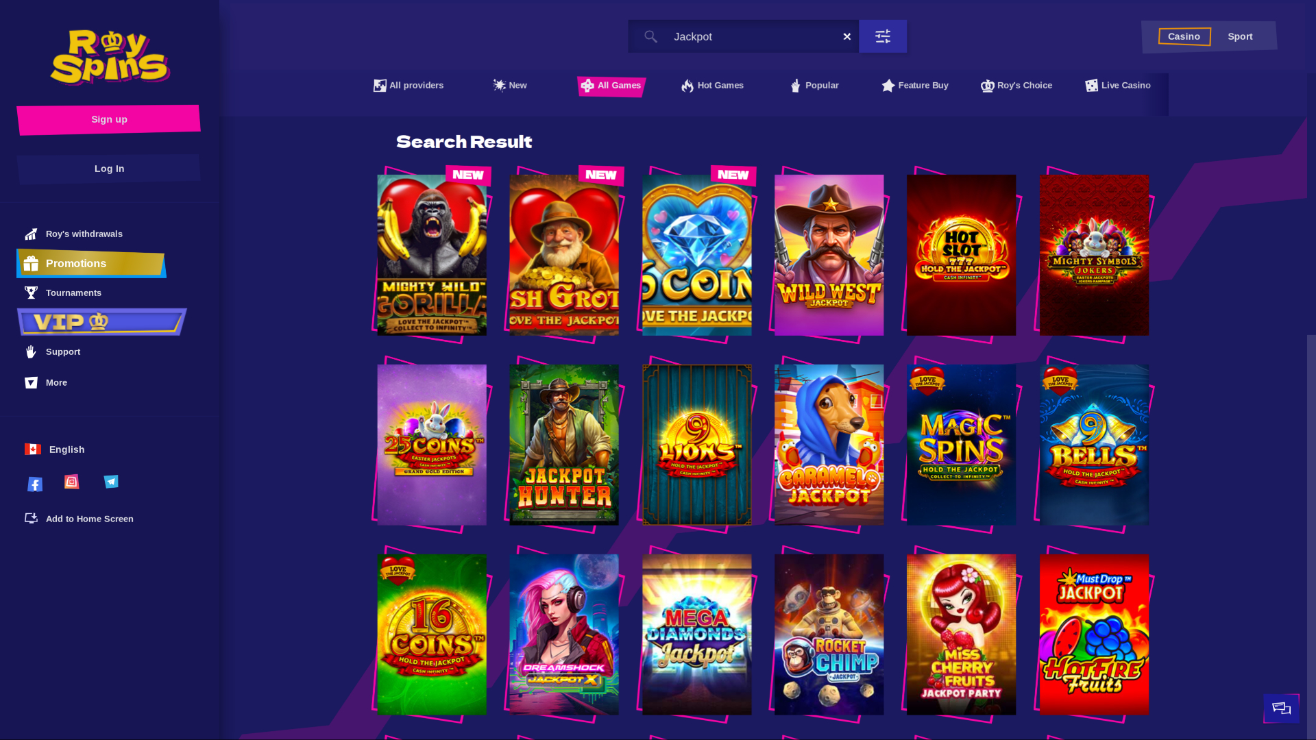 Royspins Online Casino Desktop Jackpot