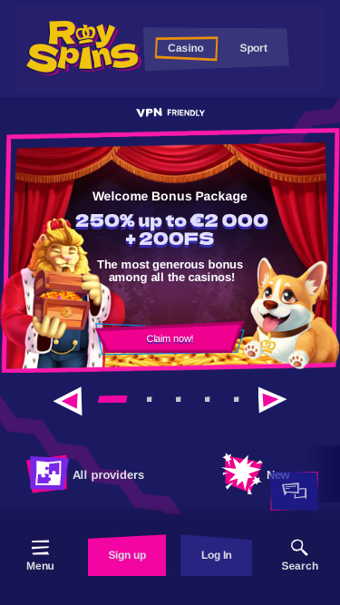 Royspins Online Casino Mobile Homepage