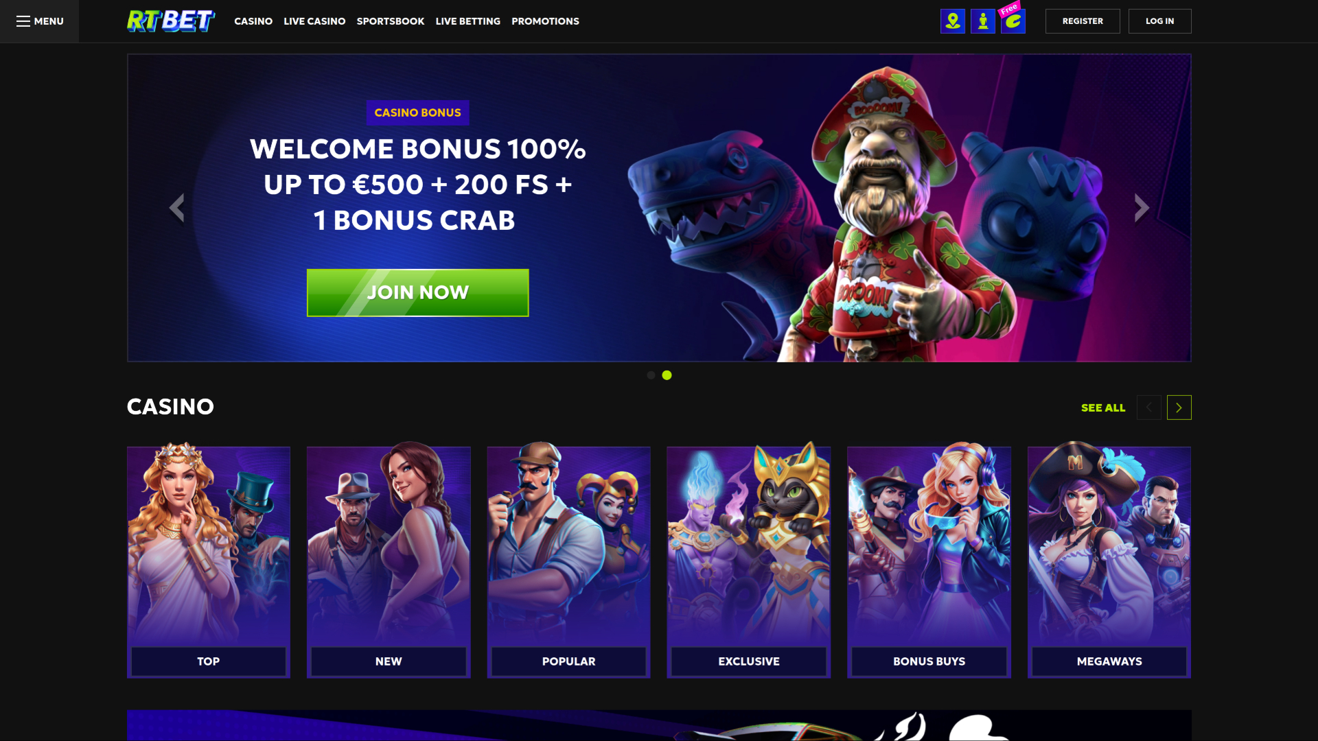 RTbet Casino Desktop Homepage