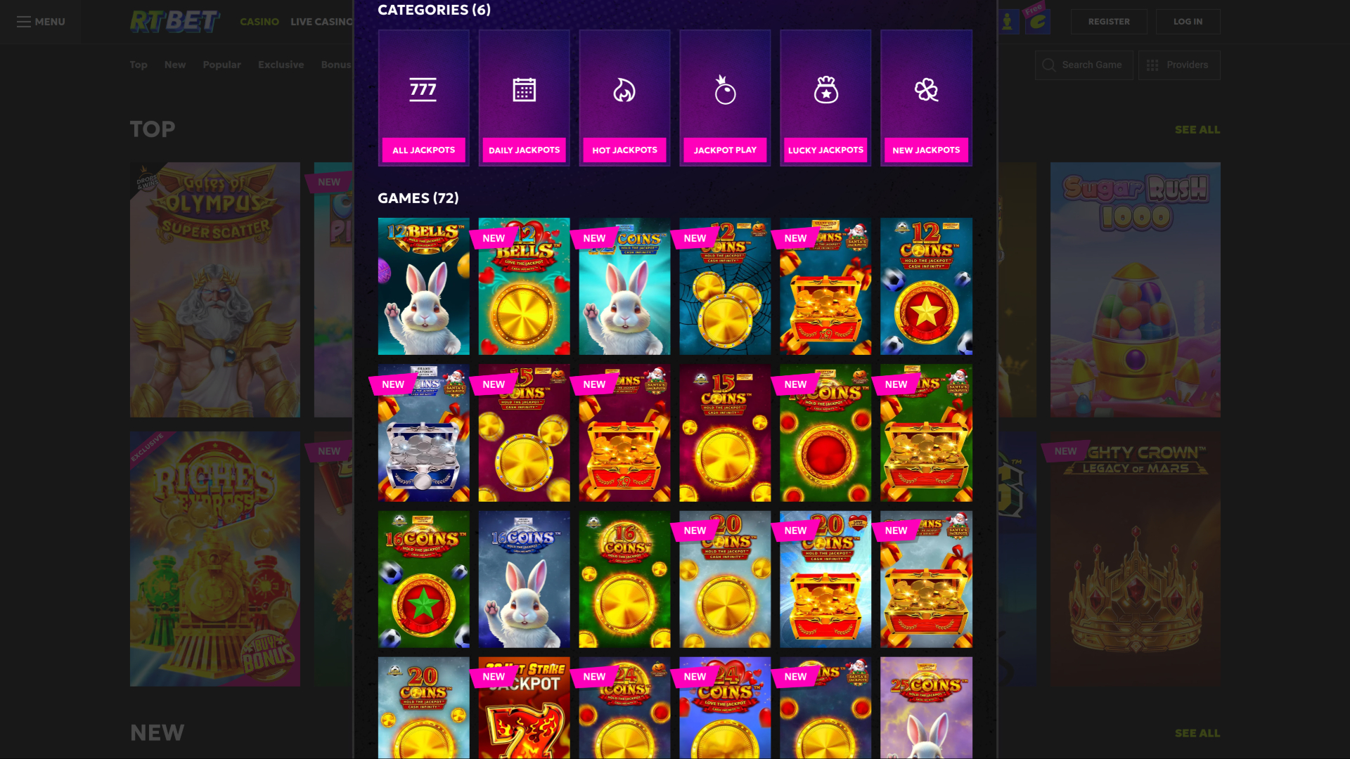 RTbet Casino Desktop Jackpot